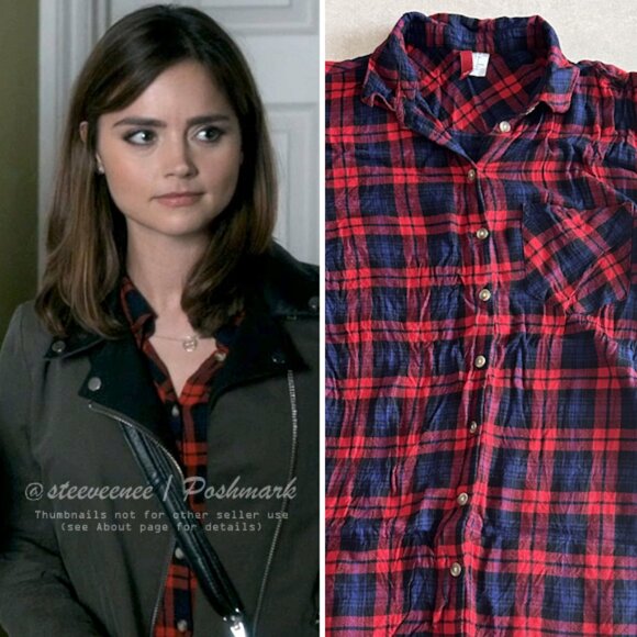 H&M Oversized Soft Plaid Button Down Shirt ASO Clara Oswald - Picture 1 of 9